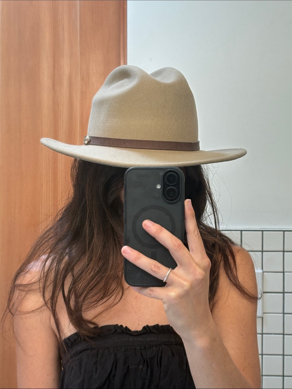 Stetson Taupe Felt Hatwith Brown Leather Band